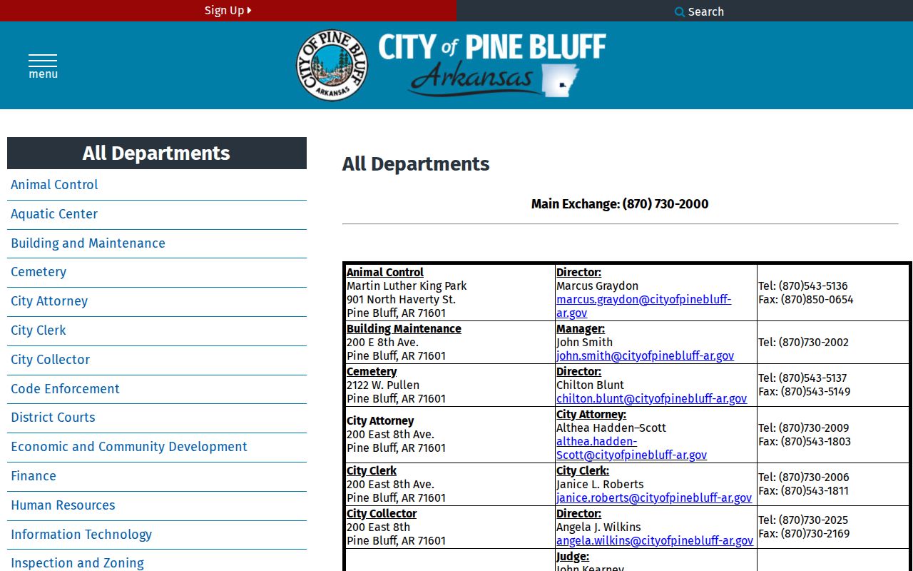 Pine Bluff people directories City of Pine Bluff all-departments directory