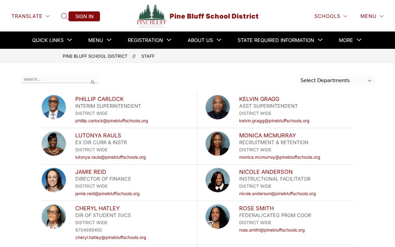 Pine Bluff people directories Pine Bluff School District staff directory search