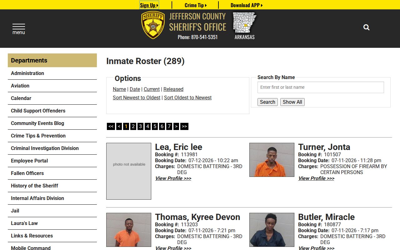 Pine Bluff public records Jefferson County Sheriff jail roster search